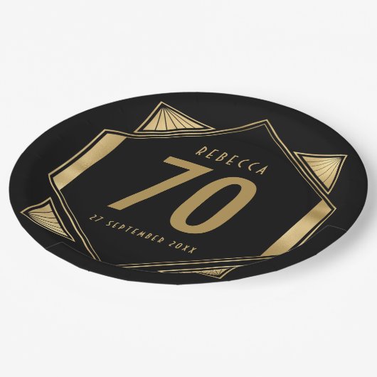 Art Deco Lijst 70e Verjaardag Naam Datum Papieren Bordje (Gekanteld)