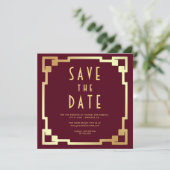 Art Deco Lijst Bordeauxrood Goud QR Code Bruiloft Save The Date (Staand voorkant)