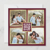 Art Deco Lijst Bordeauxrood Goud QR Code Bruiloft Save The Date (Achterkant)
