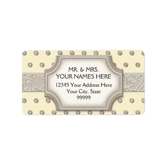 Art Deco Lijst Champagne Silver Jewel Stippen Etiket (Voorkant)