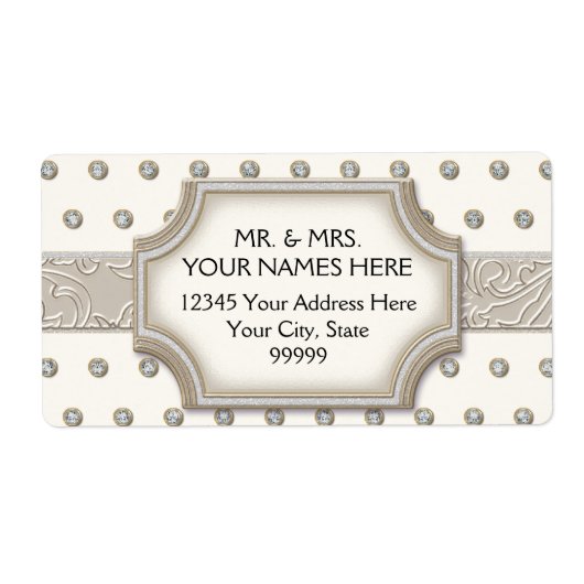 Art Deco Lijst Champagne Silver Jewel Stippen Etiket (Voorkant)