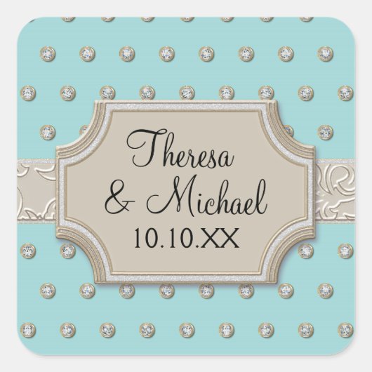 Art Deco Lijst Champagne Silver Jewel Stippen Vierkante Sticker (Voorkant)