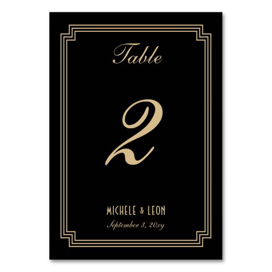 Art Deco Lijst Classic Bruiloft Zwart Goud Kaart (Voorkant)