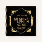 Art Deco Lijst Goud Zwart Bruiloft Gastenboek Notitieboek (Voorkant)