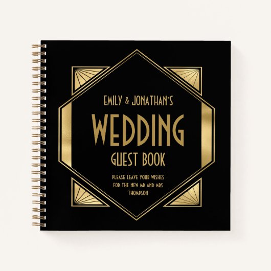 Art Deco Lijst Goud Zwart Bruiloft Gastenboek Notitieboek (Voorkant)