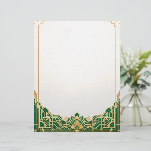 Art Deco Lijst op wit Briefhoofd (Staand voorkant)