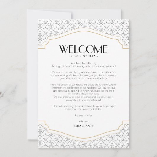 Art Deco Lijst Wedding Welcome/Itinerary Kaart (Voorkant)