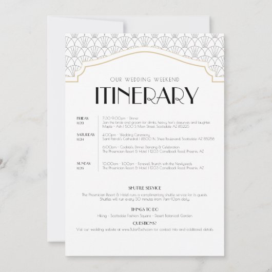 Art Deco Lijst Wedding Welcome/Itinerary Kaart (Achterkant)