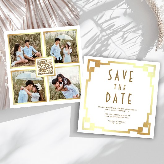Art Deco Lijst Wit Goud QR Code Trouwen Save The Date