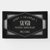 Art Deco Lijst Zilver Jubileum Namen Zwart Spandoek (Horizontaal)