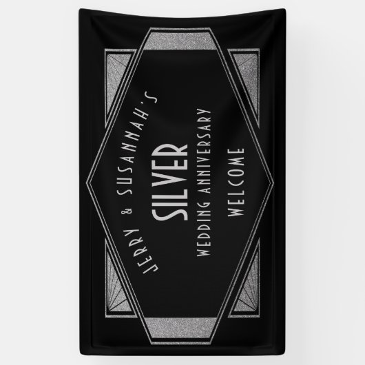 Art Deco Lijst Zilver Jubileum Namen Zwart Spandoek (Verticaal)