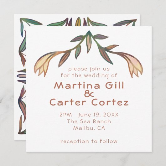 Art Deco Lilies Handgemaakte Bloemen Boho Bruiloft Kaart (Voorkant / Achterkant)