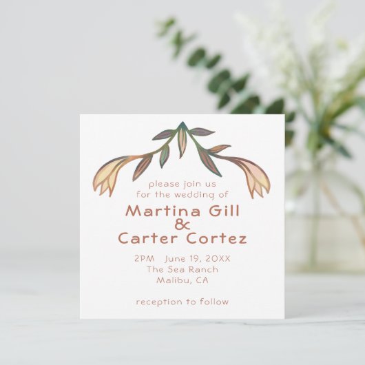 Art Deco Lilies Handgemaakte Bloemen Boho Bruiloft Kaart (Staand voorkant)