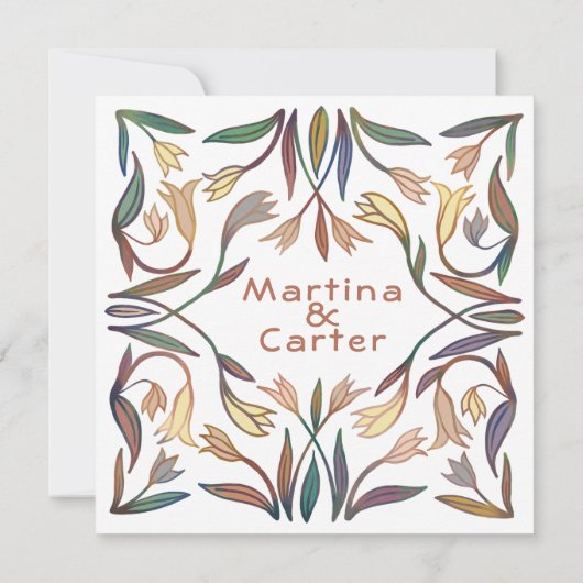 Art Deco Lilies Handgemaakte Bloemen Boho Bruiloft Kaart (Achterkant)