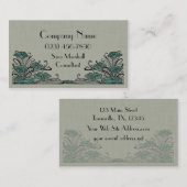 Art Deco Lillies Green Linen Visitekaartje (Voorkant / Achterkant)