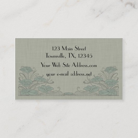 Art Deco Lillies Green Linen Visitekaartje (Achterkant)