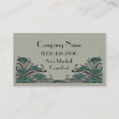 Art Deco Lillies Green Linen Visitekaartje (Voorkant)