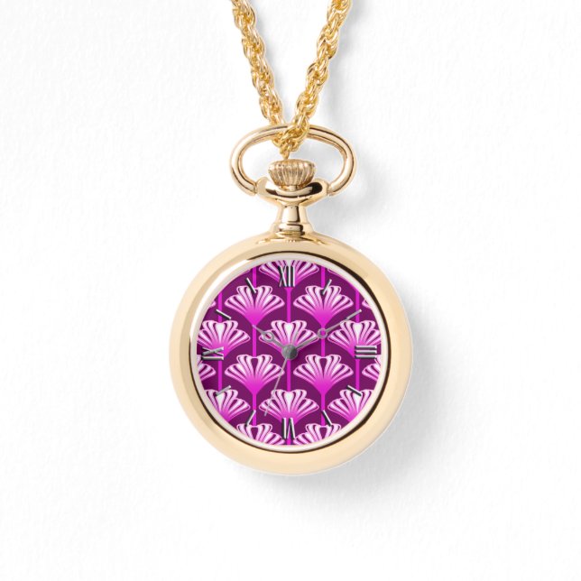 Art Deco Lily, Amethyst Paars en Orchid Horloge (Voorkant)