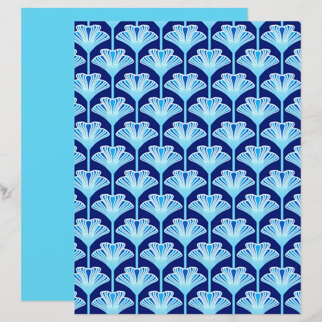 Art Deco Lily, Cobalt Blue, Aqua en White (Voorkant / Achterkant)