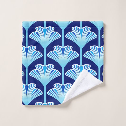 Art Deco Lily, Cobalt Blue, Aqua en White Bad Handdoek (Wasdoekje)