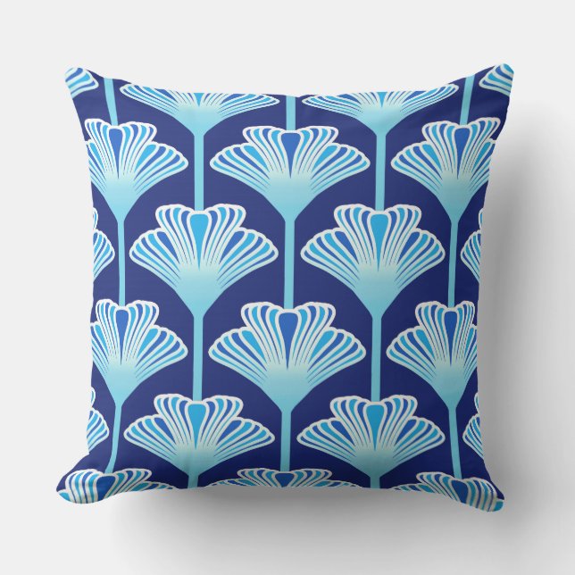 Art Deco Lily, Cobalt Blue, Aqua en White Buitenkussen (Voorkant)
