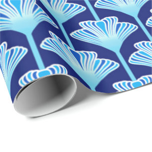 Art Deco Lily, Cobalt Blue, Aqua en White Cadeaupapier