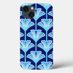 Art Deco Lily, Cobalt Blue, Aqua en White Case-Mate iPhone Case