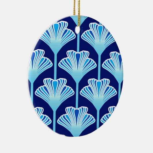 Art Deco Lily, Cobalt Blue, Aqua en White Keramisch Ornament (Rechts)
