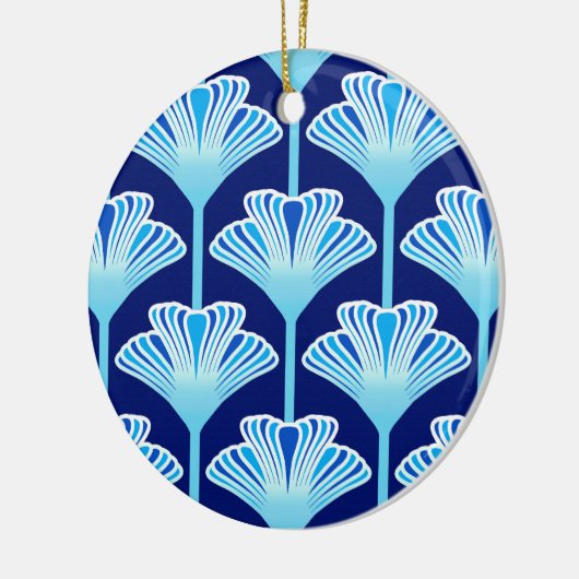 Art Deco Lily, Cobalt Blue, Aqua en White Keramisch Ornament (Links)