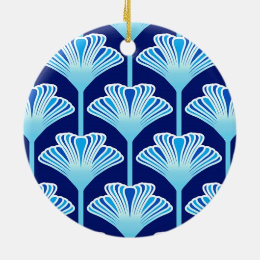 Art Deco Lily, Cobalt Blue, Aqua en White Keramisch Ornament (Achterkant)