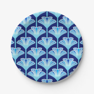 Art Deco Lily, Cobalt Blue, Aqua en White Papieren Bordje