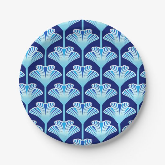 Art Deco Lily, Cobalt Blue, Aqua en White Papieren Bordje (Voorkant)