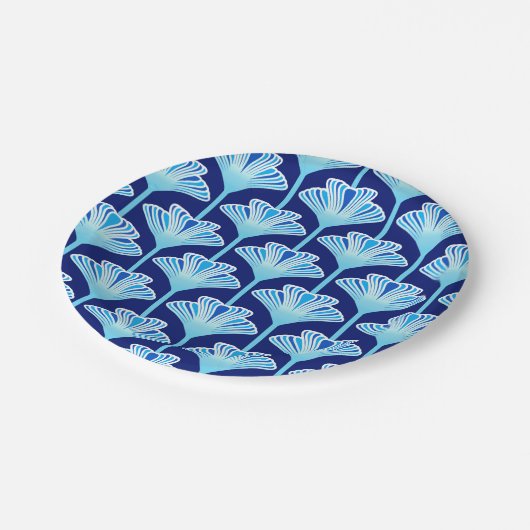Art Deco Lily, Cobalt Blue, Aqua en White Papieren Bordje (Gekanteld)