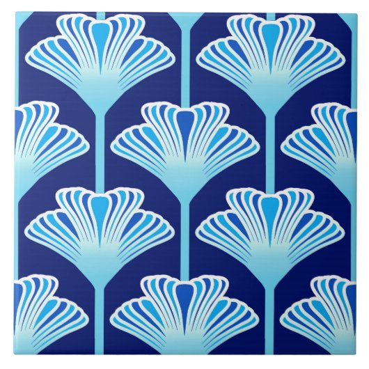 Art Deco Lily, Cobalt Blue, Aqua en White Tegeltje (Voorkant)