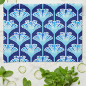 Art Deco Lily, Cobalt Blue, Aqua en White Theedoek (Gevouwen)