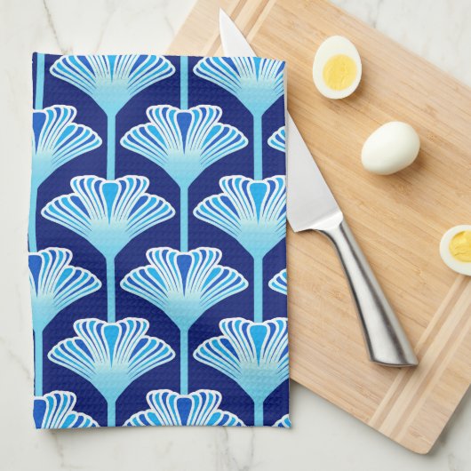Art Deco Lily, Cobalt Blue, Aqua en White Theedoek (Quarter Fold)
