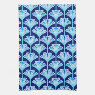 Art Deco Lily, Cobalt Blue, Aqua en White Theedoek