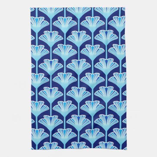 Art Deco Lily, Cobalt Blue, Aqua en White Theedoek (Verticaal)
