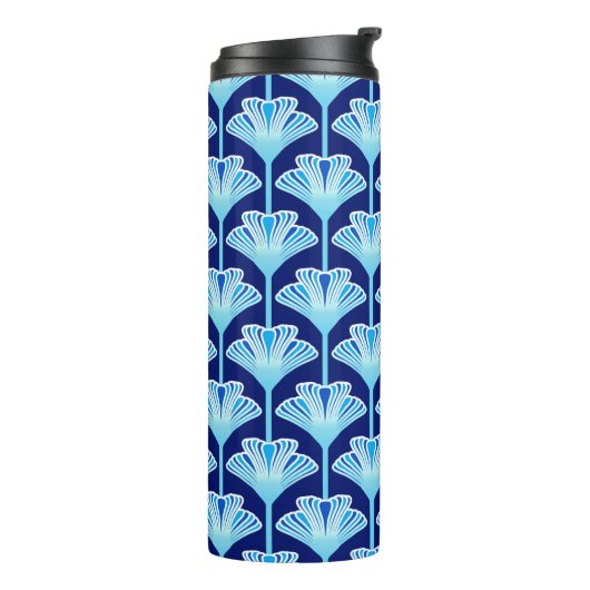 Art Deco Lily, Cobalt Blue, Aqua en White Thermosbeker (Gedraaid links)