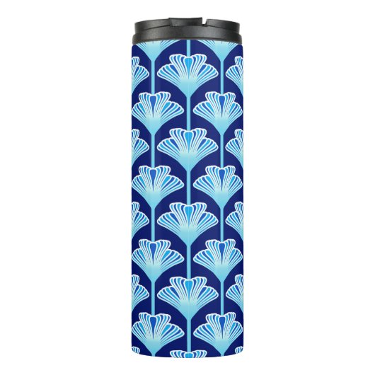 Art Deco Lily, Cobalt Blue, Aqua en White Thermosbeker (Achterkant)