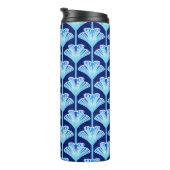 Art Deco Lily, Cobalt Blue, Aqua en White Thermosbeker (Geroteerd rechts)