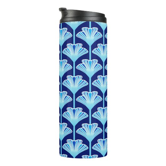 Art Deco Lily, Cobalt Blue, Aqua en White Thermosbeker (Geroteerd rechts)