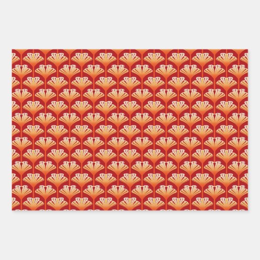 Art Deco Lily, Cobalt Blue, Deep Red en Oranje Inpakpapier Vel (Voorkant 3)