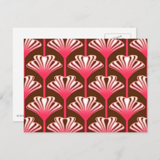Art Deco Lily, Dark Brown en Coral Pink Briefkaart (Voorkant / Achterkant)