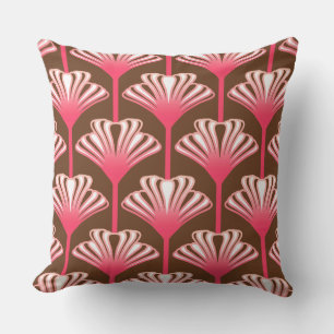 Art Deco Lily, Dark Brown en Coral Pink Buitenkussen