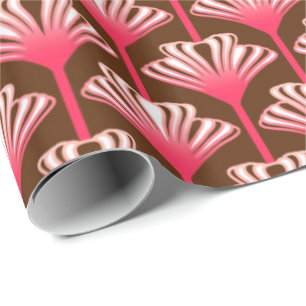 Art Deco Lily, Dark Brown en Coral Pink Cadeaupapier
