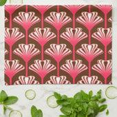 Art Deco Lily, Dark Brown en Coral Pink Theedoek (Gevouwen)