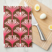 Art Deco Lily, Dark Brown en Coral Pink Theedoek (Quarter Fold)