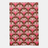 Art Deco Lily, Dark Brown en Coral Pink Theedoek (Verticaal)