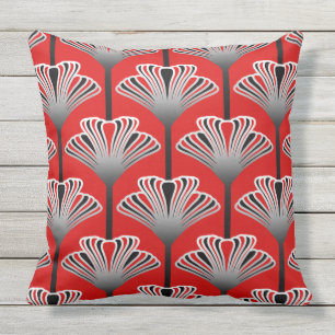 Art Deco Lily, Deep Red en Grey/Grey Buitenkussen